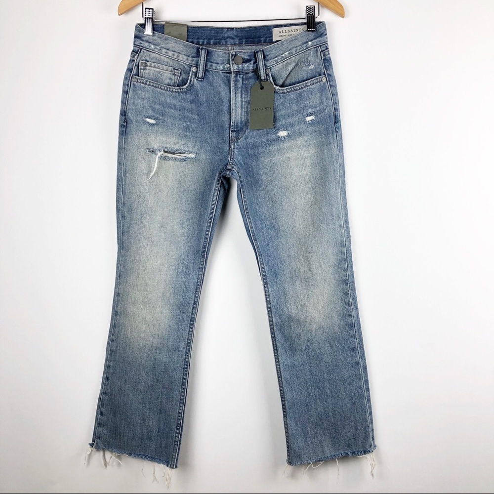All Saints Serene Crop Destroyed Distressed Kick Flare Mid Rise Jeans - Picture 4 of 8